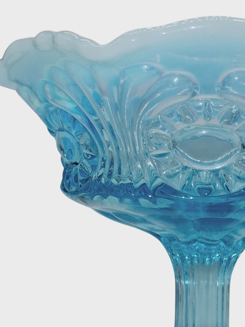 Fenton Eye & Scroll Blue Opalescent Compote - Picture 8 of 8